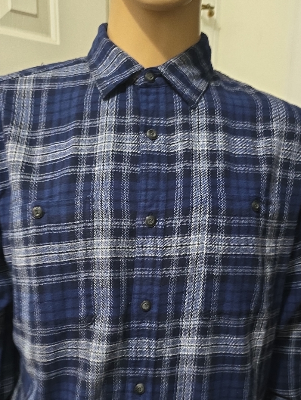 Sonoma Brand Mens Big & Tall Blue & White Plaid Button-Up Flannel Shirt Size XXL